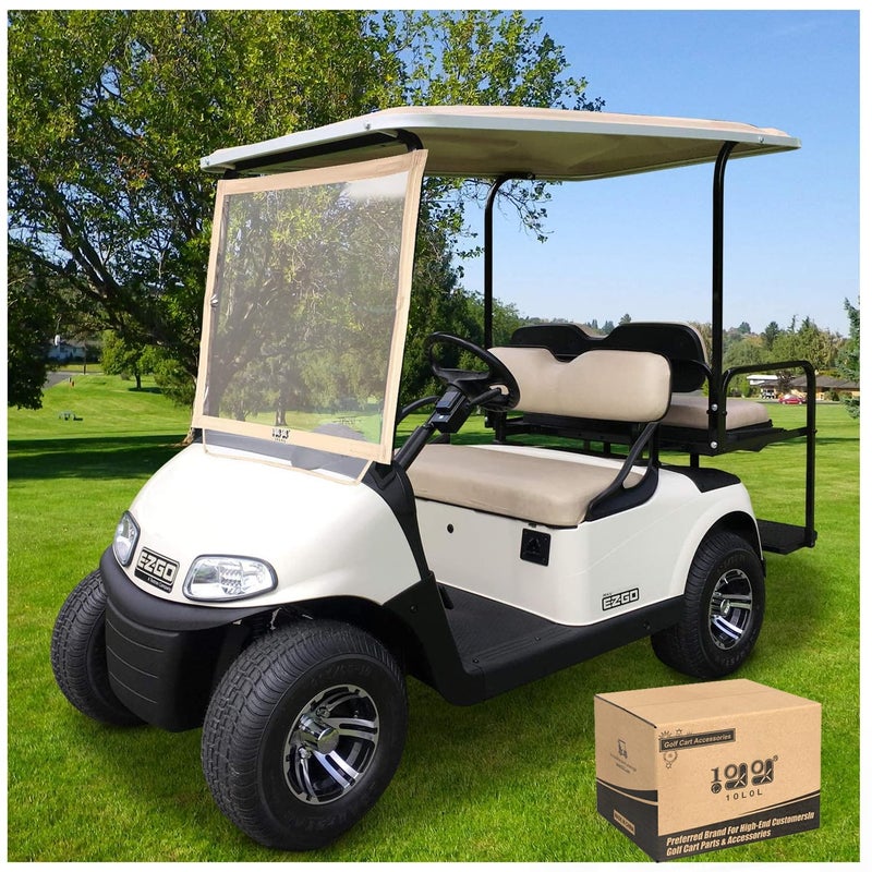 10L0L Foldable Golf Cart Windshield Film for EZGO RXV, Clear Portable Removable Plastic Windshield (Beige) - Image 1